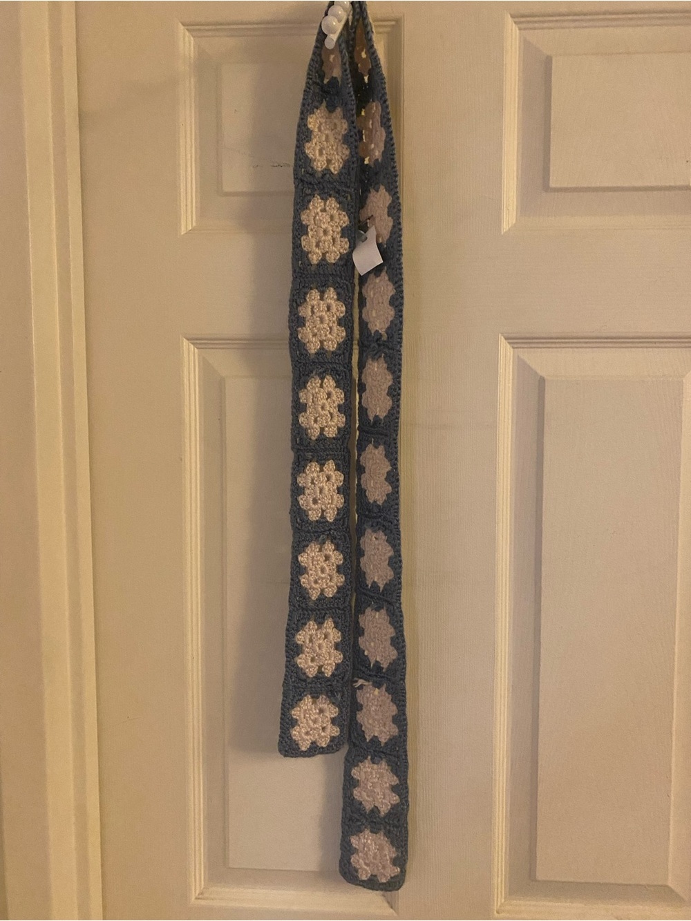 Handmade Blue and Cream Crochet belt - Cozy Home Accent